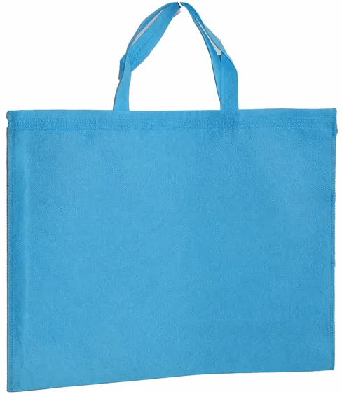 Complete plain blue nonwoven shopping bag with loop handles and rectangular front panel