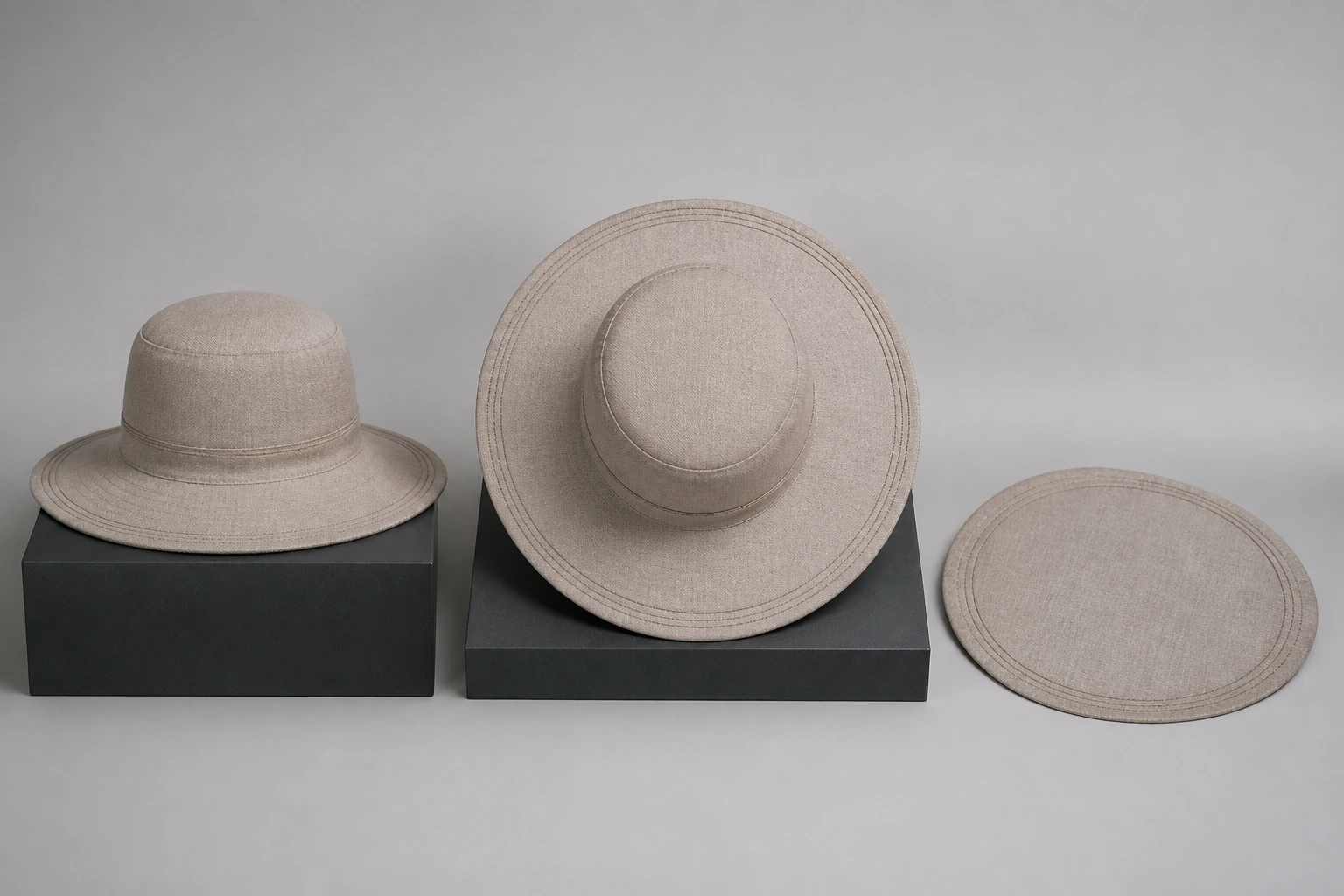 Complete hats arranged for brim-edge symmetry review
