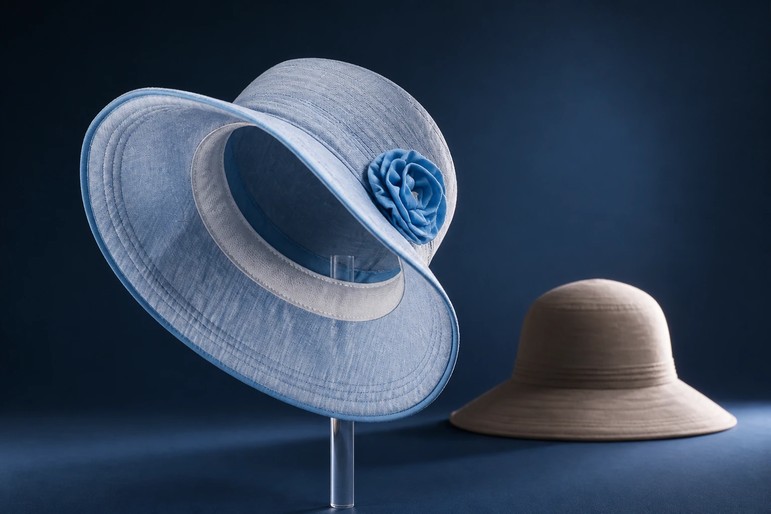 Interior fashion-hat views exposing sweatband construction