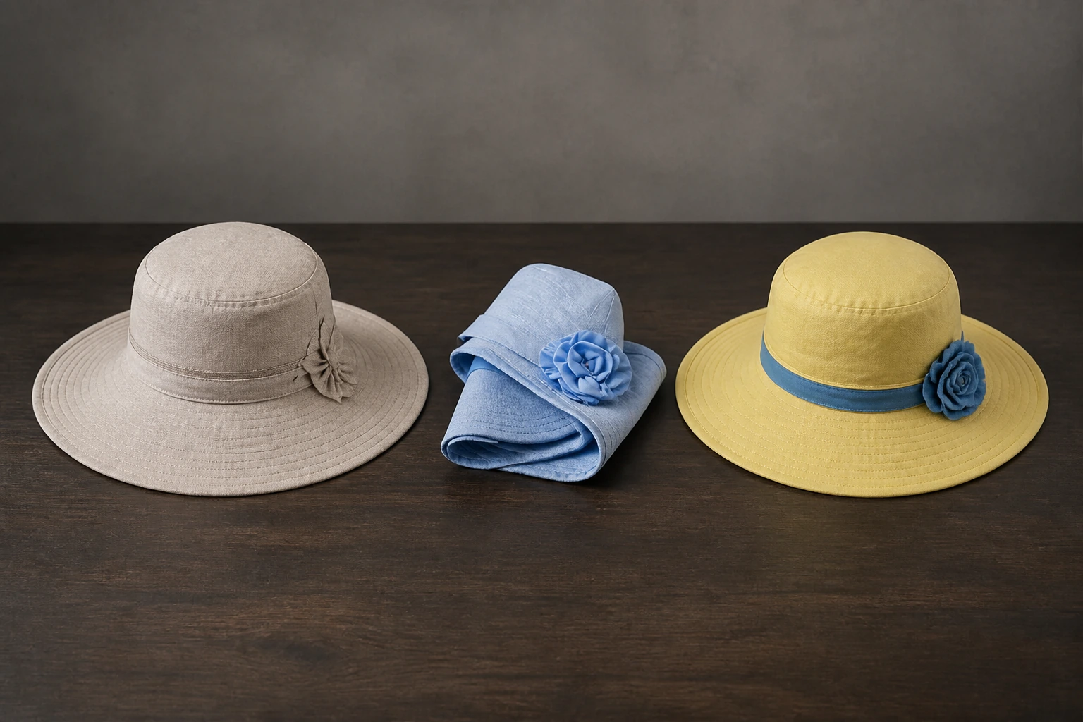 Complete hats shown before and after a defined packing trial