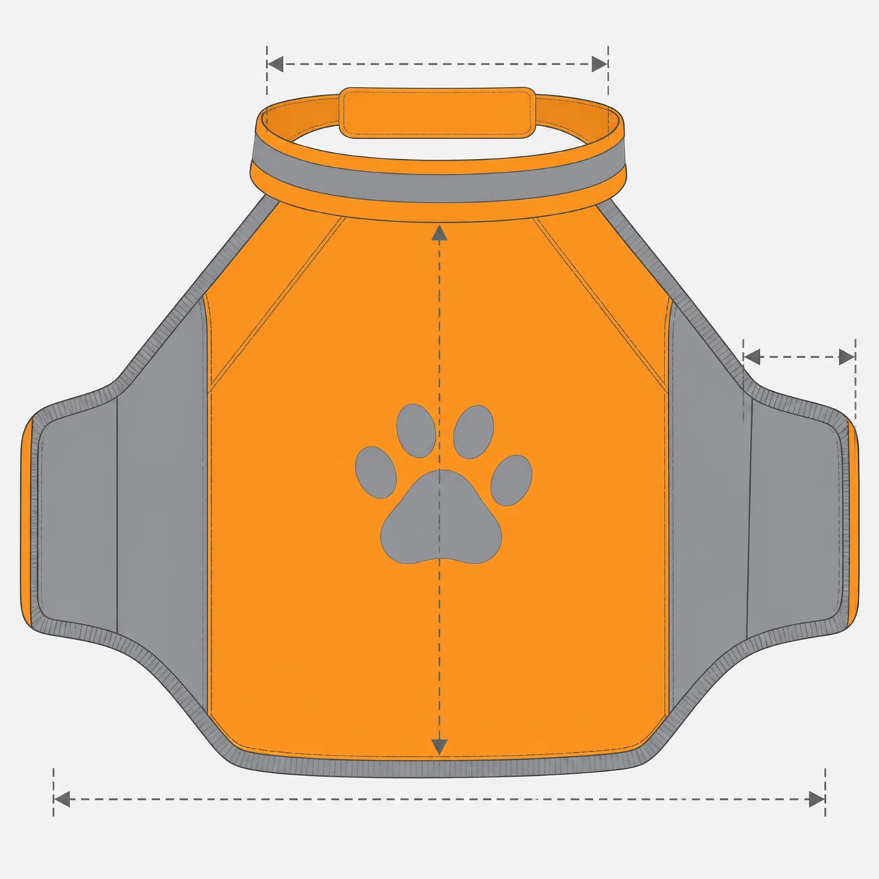 The measurement-landmark diagram separates neckline, chest and back-length review lanes on a complete vest shape.