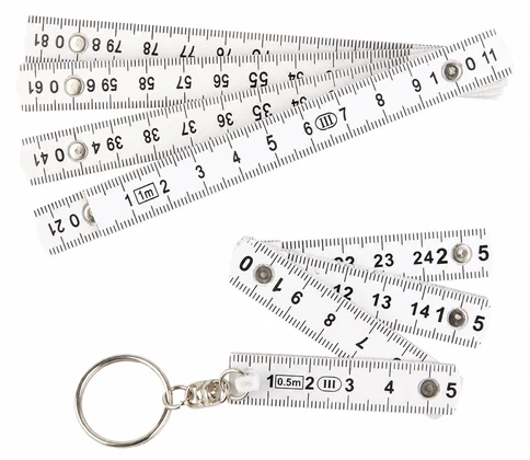 Complete folding metric ruler extended to show linked segments, scale continuity and joint positions