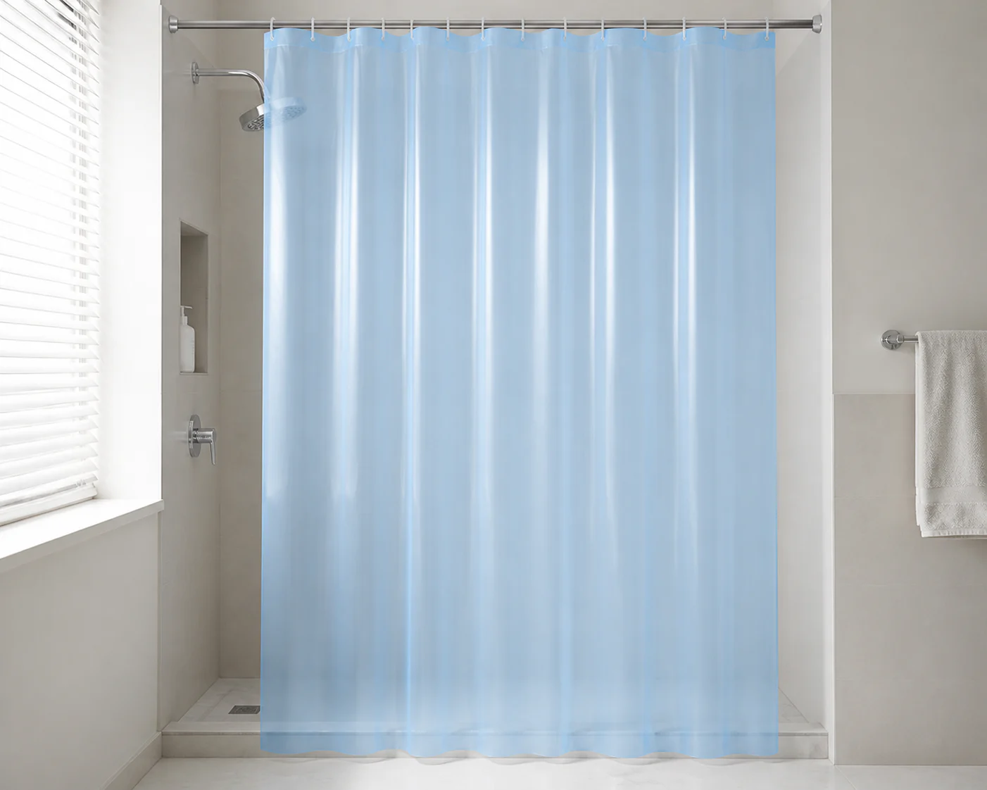 Complete PVC shower curtain presented alone for an importer comparison workflow